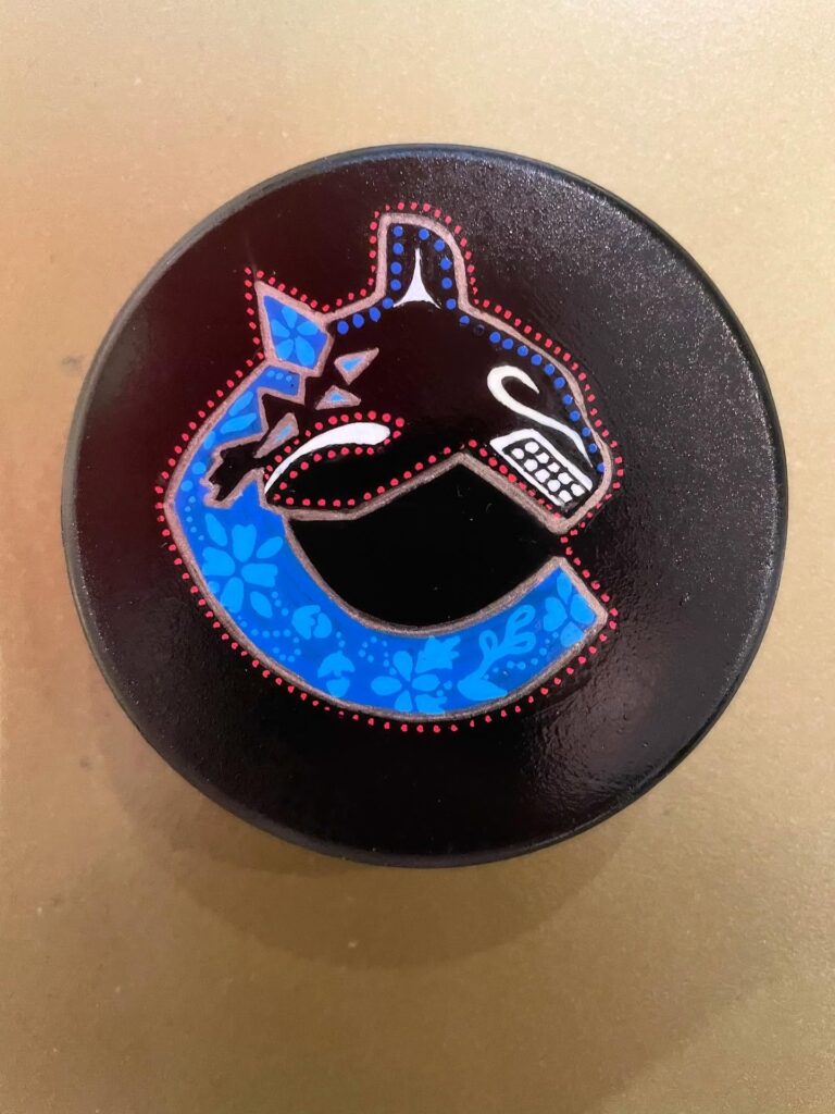Hand Painted Canucks Puck Hand Painted Canucks Puck