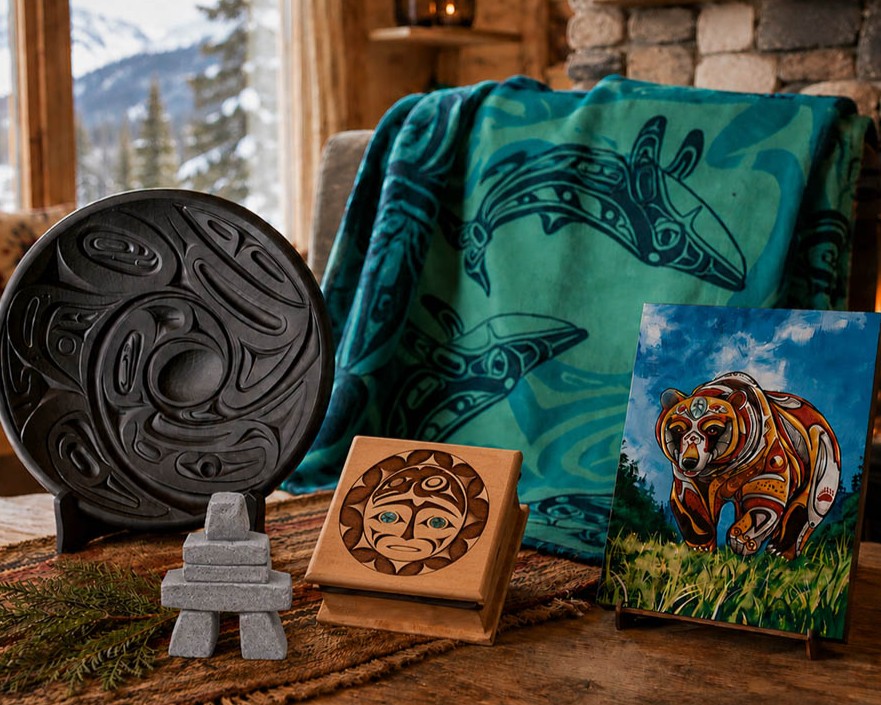 Collection of Indigenous art and home decor products.